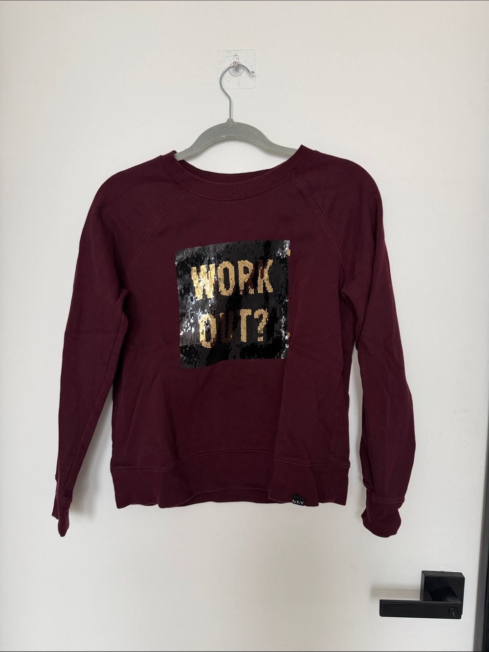 Women's Maroon Sequin 'Work Out?' Pullover Sweater